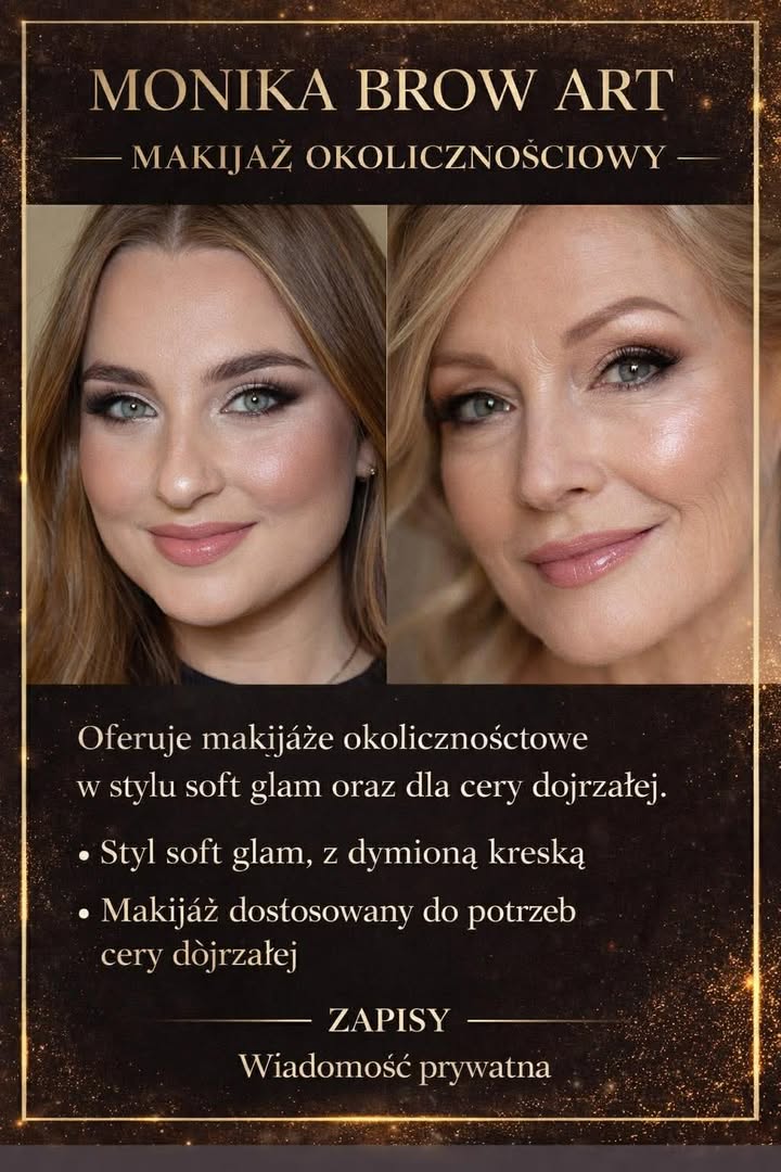 💄 MAKIJAŻE OKOLICZNOŚCIOWE – ZAPISY OTWARTE 2026 💄

Zapraszam na profesjonalne makijaże okolicznościowe ✨
Wykonuję makijaże dopasowane do Twojej urody, stylizacji i okazji – tak, abyś czuła się pięknie i pewnie 💕

✔️ makijaż ślubny / weselny
✔️ makijaż wieczorowy
✔️ soft glam z dymioną kreską
✔️ makijaż dla cery dojrzałej

🚗 Możliwy dojazd do klienta .

📅 Wolne terminy na rok 2026
📩 Zapisy i szczegóły – wiadomość prywatna Monika BROW ART
