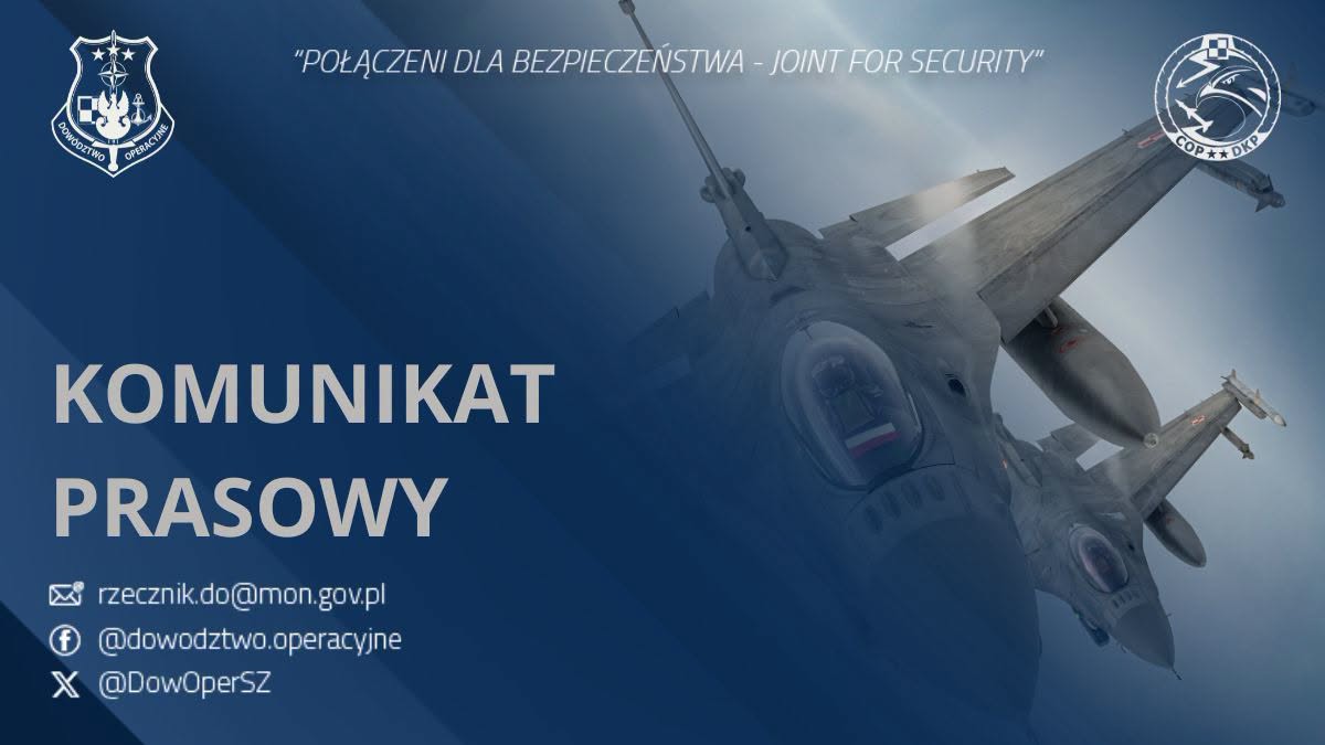 🚨 POLSKIE MYŚLIWCE W POWIETRZU. OBRONA POWIETRZNA W GOTOWOŚCI.

Rosja prowadzi uderzenia przy użyciu odrzutowych bezzałogowców na terytorium Ukrainy.

W odpowiedzi Dowództwo Operacyjne RSZ uruchomiło polskie lotnictwo wojskowe oraz niezbędne systemy zabezpieczenia przestrzeni powietrznej.

Radary i naziemna obrona powietrzna osiągnęły stan gotowości.