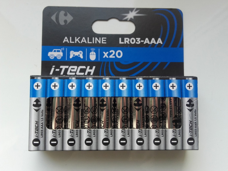 Baterie Alkaliczne LR03 AAA, i-Tech x20 1,5V, Carrefour 08-2027