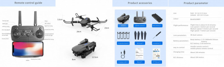 Dron składany E88pro, z 2xkamerą i podglądem na smartfonie FPV, 02