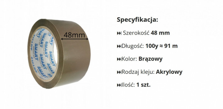 Taśma pakowa Smart brązowa 48mmx91m=100y klej akryl, A001O0VJT4