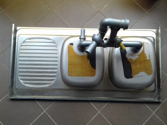 Zlew kuchenny zlewozmywak dwukomorowy z ociekaczem, używany 120cmx60cm