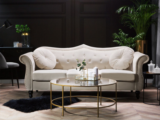 Sofa Welur Beżowy dla 3 osób