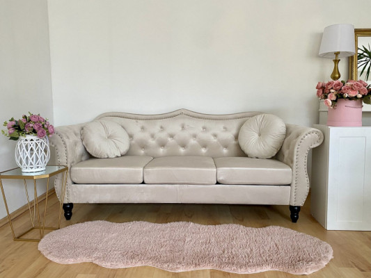 Sofa Welur Beżowy dla 3 osób