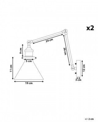 Zestaw 2 lamp ściennych Regulowana Metal Złoty