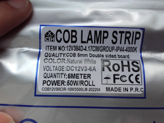Taśma świetlna FCOB, COB, 384 LED, 5mm, 12V, Biały neutralny 10W na m