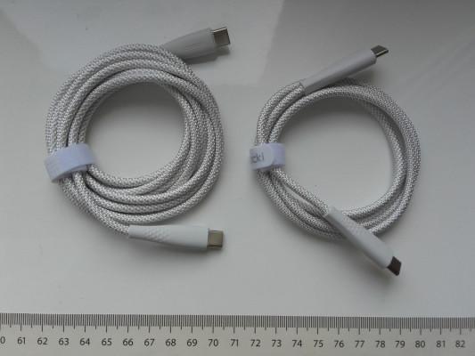 Toocki kabel USB-C - USB-C, PD do 100W transmisja danych, 1m+2m, biały