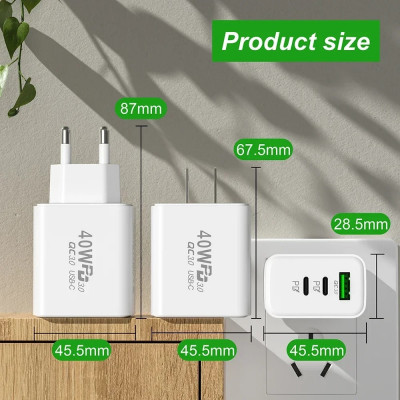 Ładowarka QC3.0 + PD3.0, USB-C, 5V, 9V, 12V, biały kolor, AR43-CCA, 30