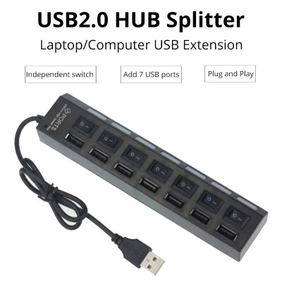 Hub USB 2.0 z przełącznikami, rozdzielacz USB 2.0 na 7 portów USB NOWE