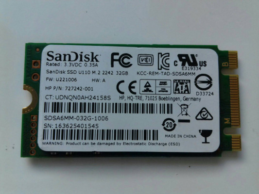 Dysk SSD 32GB M.2 SATA, SanDisk U110 2242, 3.3V 0.35A