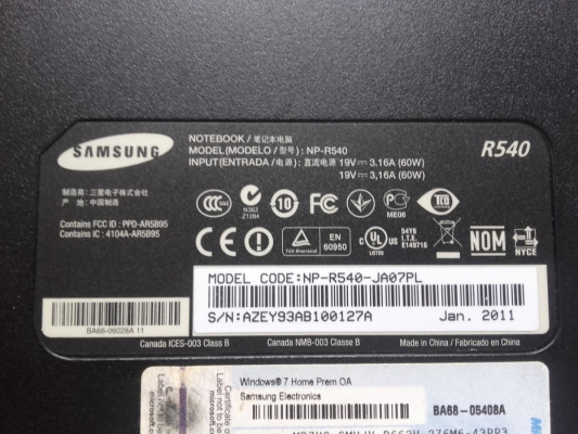 Laptop Samsung R540, 15,6cala, Win10, Core i3, 320GB, 3GB, AZEY93AB100