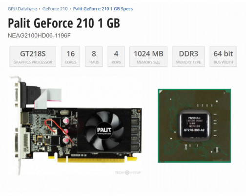 Palit GeForce 210, 1GB, 1024M SDDR3 64Bit, HDMI, DVI, VGA, NEAG2100HD0