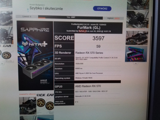 Sapphire NITRO+ RX 570 8GB GDDR5, DVI, HDMI, DisplayPort, sprawna, RX5