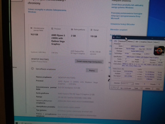 AMD Ryzen 5 2400G + RX Vega 11 + chłodzenie, 4x3.6GHz AM4, 4MB Sprawny