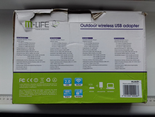 Karta sieciowa WiFi USB antena aktywna zewnętrzna wewnętrzna na kablu