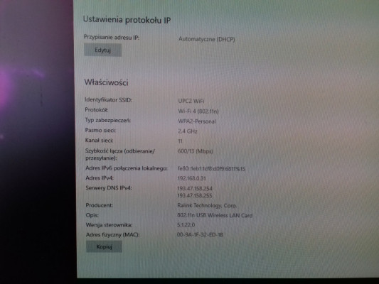 Karta sieciowa WiFi USB antena aktywna zewnętrzna wewnętrzna na kablu