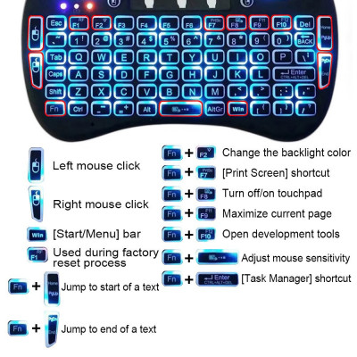 I8 klawiatura RGB bezprzewodowa Mini klawiatura RF USB lub BT, płytka