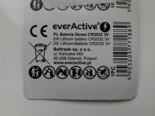 Bateria pastylkowa CR2032 EverActive Lithium 3V, Bateria litowa CR2032