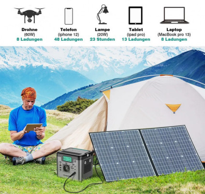 Przenośna elektrownia 518Wh/144000mA z panelami słonecznymi 100W