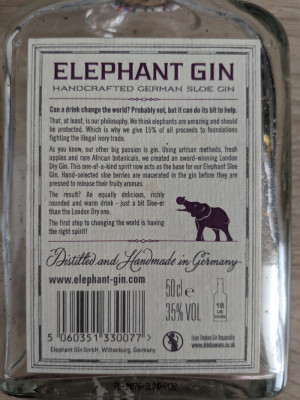 Elephant Gin 0,5l -PUSTA-kolekcjonerska- real foto