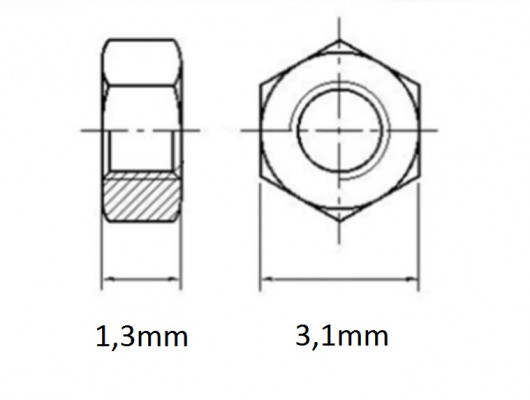 Śruba z nakrętką M1,6 długość 22mm, grubość 1,6mm, stal nierdzewna 304