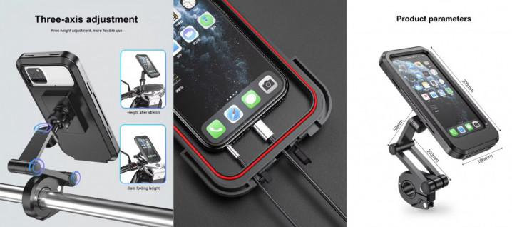 Uchwyt na telefon motocyklowy-rowerowy, deszczoodporny, uniwersalny ob