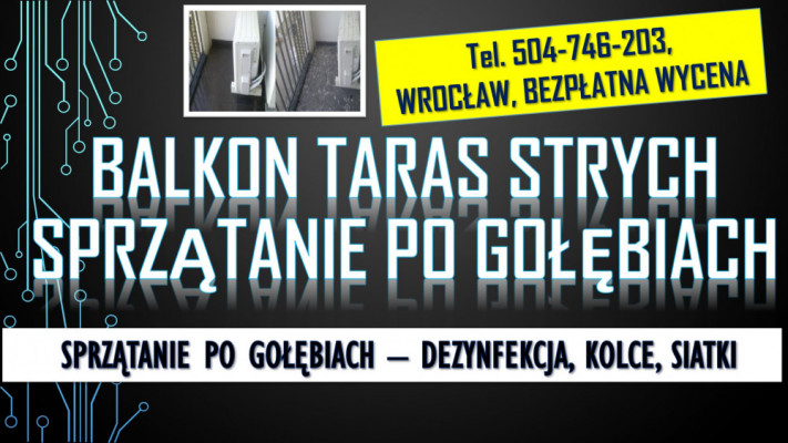 Gołębie, oczyszczanie balkonu, tel 504-746-203. Usuwanie zabrudzeń,