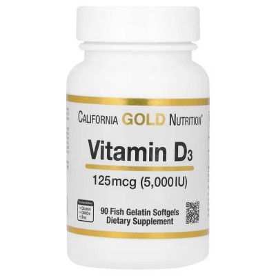 Witamina D3, 125 μg (5000 j.m.),180 kapsułek California Gold Nutrition