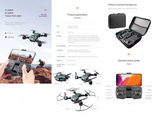 Dron S6, WiFi, FPV, kamera, aplikacja, dron składany, Quadcopter zabaw