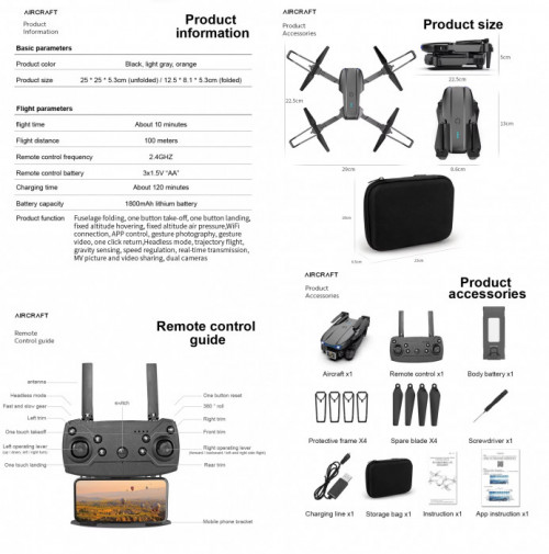 Dron składany E99pro, z 2xkamerą i podglądem na smartfonie FPV, kolor