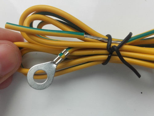 Kabel linka z końcówką oczko, pojedynczy, 140cm, żółto-zielony