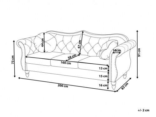 Sofa Welur Beżowy dla 3 osób