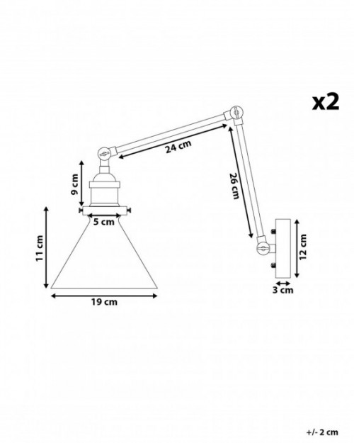 Zestaw 2 lamp ściennych Regulowana Metal Złoty