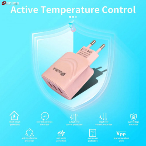 Ładowarka 3xUSB, 230V, różowa, NOWA, 5V 1A, 5Wat, SOLMA SL-67, 3058632
