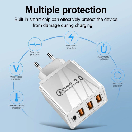 Ładowarka TRG-044P QC3.0 + Power  3xUSB+USB-C, 5V, 3A + 9V 2,4A,+ 12V