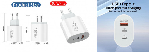 Ładowarka 62-CCA, QC3.0, PD, USB-C, 5V 3A, 9V 2.23A, 12V 1,67A, kolor