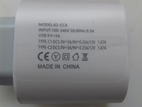 Ładowarka 62-CCA, QC3.0, PD, USB-C, 5V 3A, 9V 2.23A, 12V 1,67A, kolor