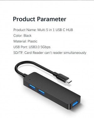 HUB USB-C, 3.0, 2.0, microSD, SD, 5w1, YC-909C, NOWY