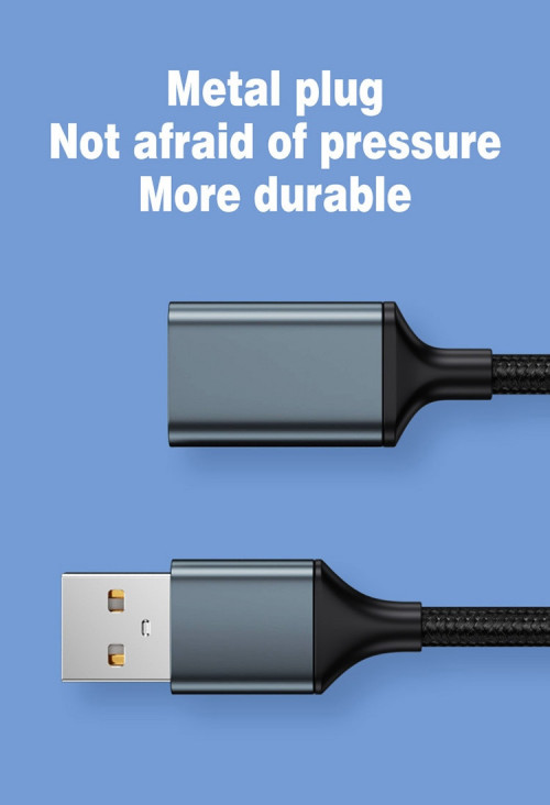 Przedłużacz USB 2.0, kabel długości 3m, 300cm, metalowe końcówki, plec