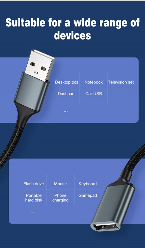 Przedłużacz USB 2.0, kabel długości 3m, 300cm, metalowe końcówki, plec