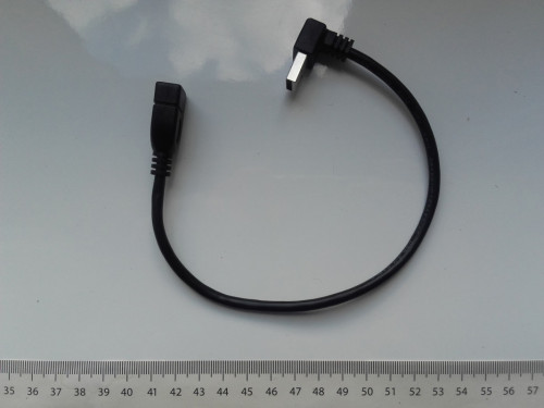 Przedłużacz USB kątowy w dół, 90stopni, czarny, nowy 30cm
