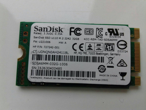 Dysk SSD 32GB M.2 SATA, SanDisk U110 2242, 3.3V 0.35A, 660166399585722