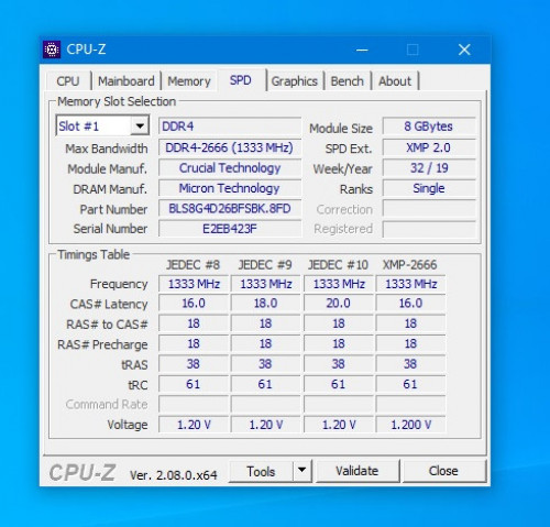 Micron BALLISTIX DDR4 8GB 2666Mhz, PC4-21300, CL16, 1,2V, XMP 2.0, BLS