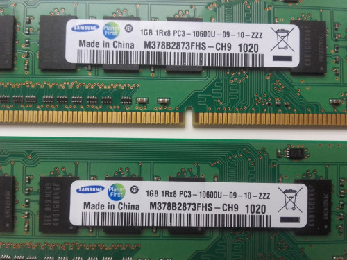 Samsung DDR3 2x1GB = 2GB PC3 1333Mhz, 10600U-09-10-zzz, M378B2873FHS-C