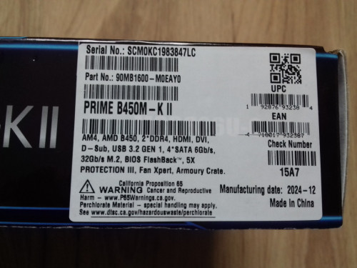 Pudełko od płyty głównej ATX Asus Prime B450M-KII, DVD, papiery, SCM0K