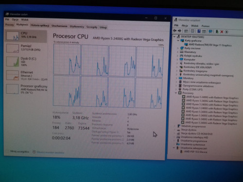 AMD Ryzen 5 2400G + RX Vega 11 + chłodzenie, 4x3.6GHz AM4, 4MB Sprawny