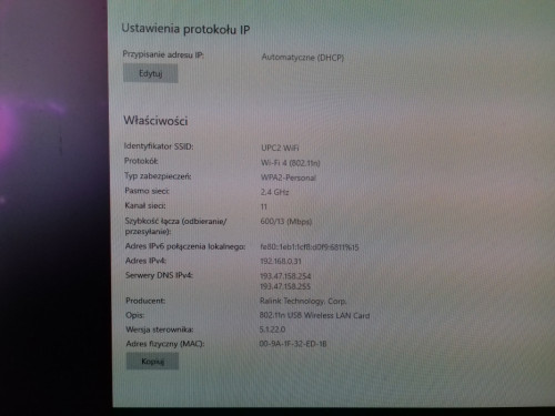 Karta sieciowa WiFi USB antena aktywna zewnętrzna wewnętrzna na kablu