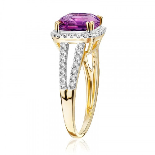 Pierścionek z brylantami i ametystem z żółtego złota 1.96 ct