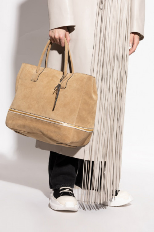 Beżowa skórzana torba typu shopper