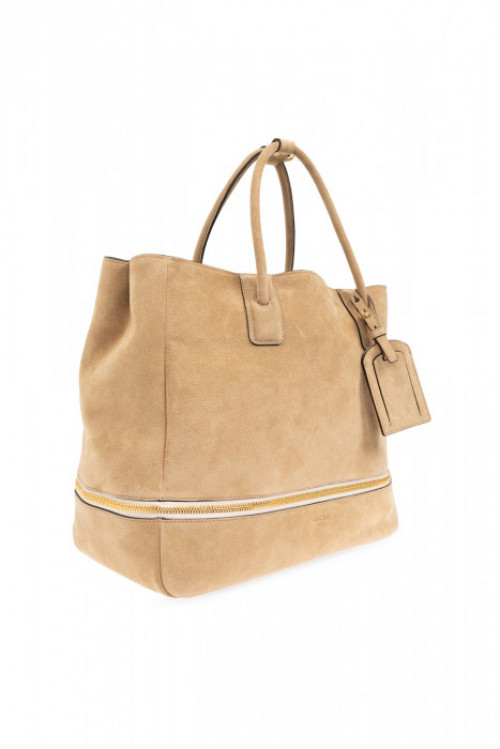 Beżowa skórzana torba typu shopper
